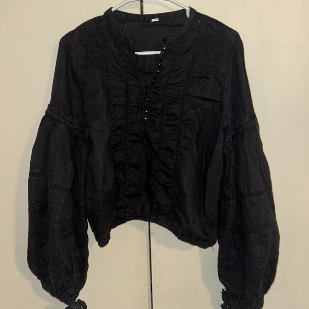 Free People Black Puff Sleeve Blouse